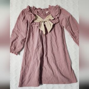 Mauve Pink Long Sleeve Dress with Cream Bow